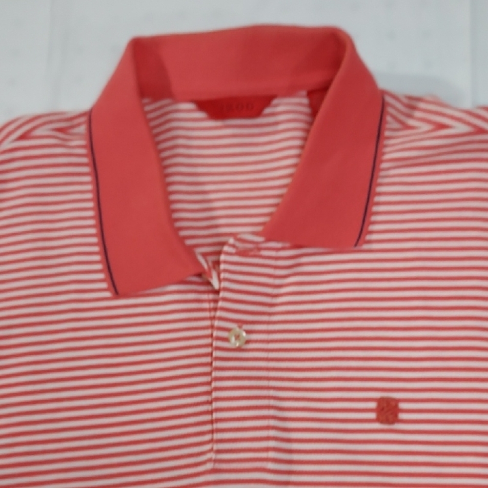 IZOD Men's Striped Polo Shirt - Coral and White  Sz XXL Like new